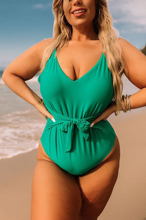 Turn Up The Waves One Piece Swimsuit in Green Curves Product Image