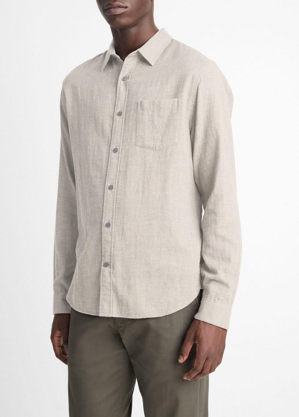 Mens Double-Face Cotton Long-Sleeve Shirt, Heather Soft Clay, Size XL Vince Product Image