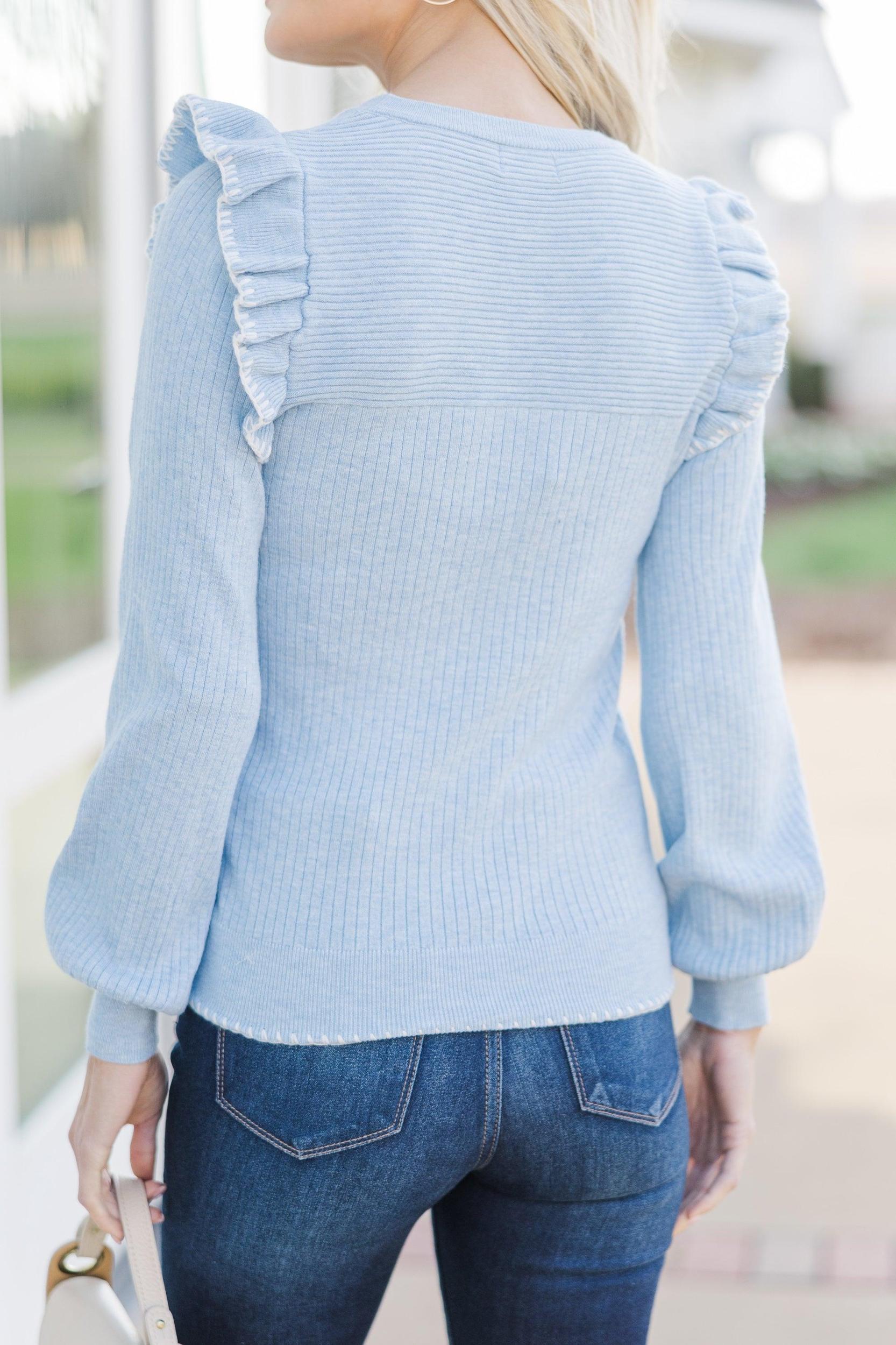 Reach For You Light Blue Ruffled Sweater Female Product Image