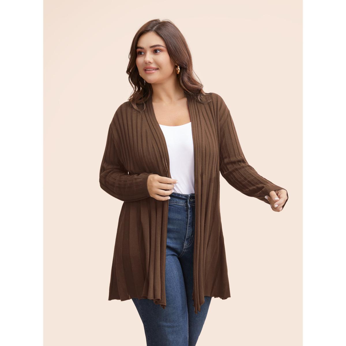 Plus Size Plain Textured Kimono Collar Cardigan Aegean Women Casual Loose Long Sleeve Everyday Cardigans BloomChic 14-16/1X Product Image
