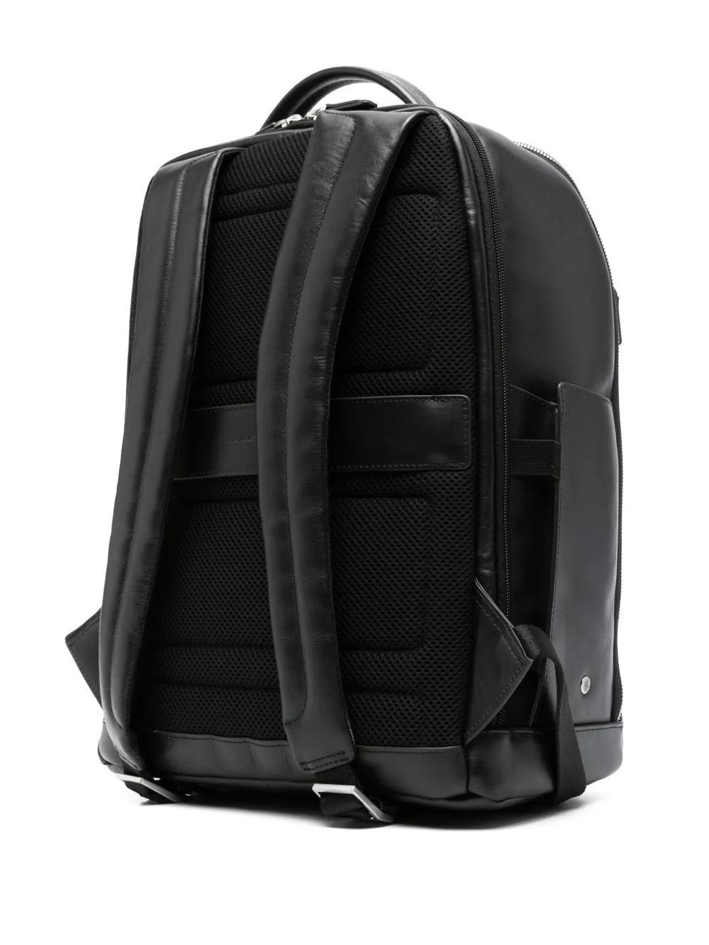 PIQUADRO Cary Logo-lettering Leather Backpack In Black Product Image