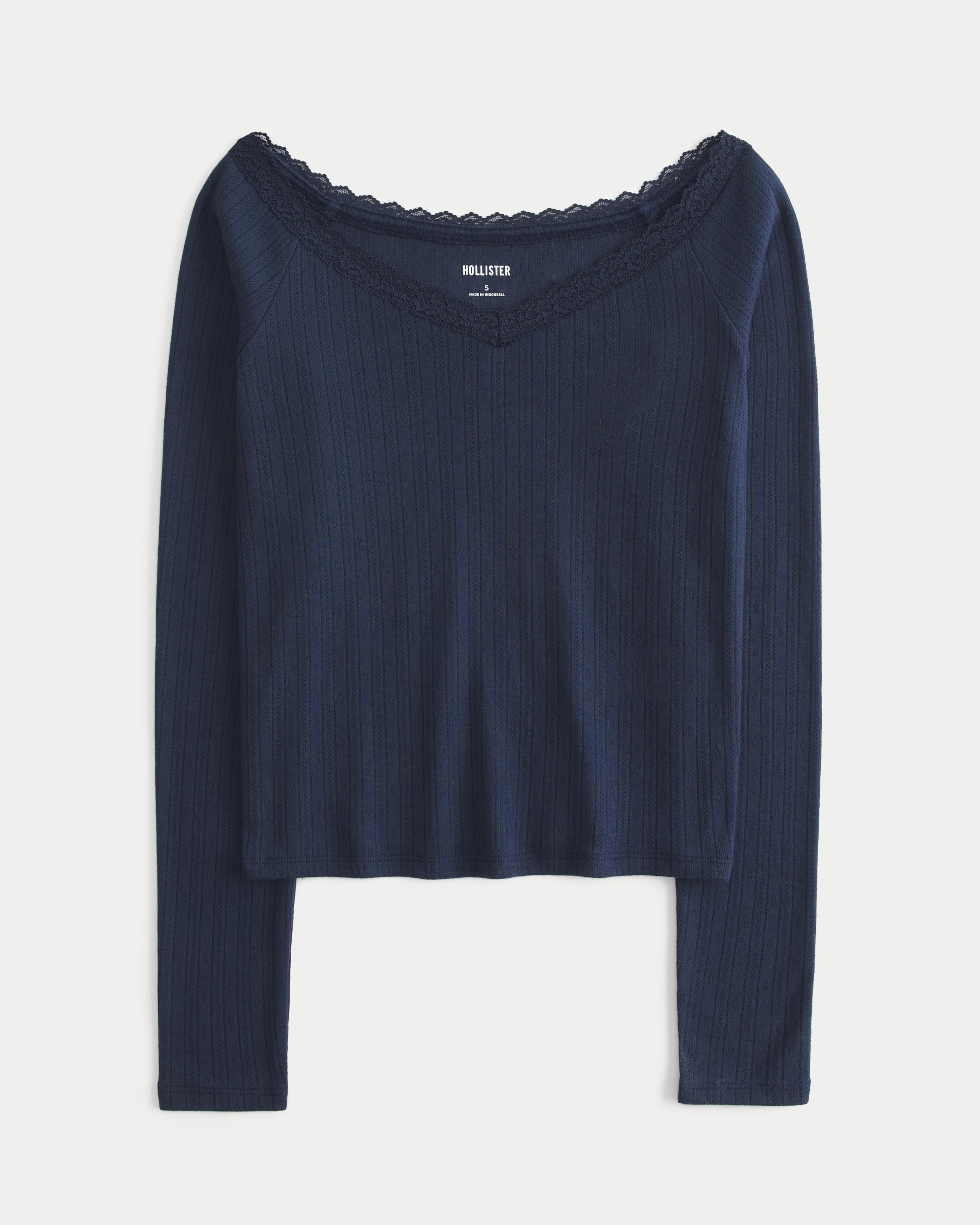 Pointelle Lace Trim Top Product Image