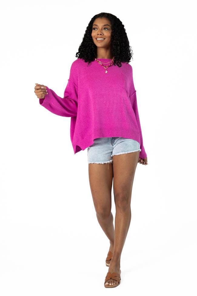 Tell Me Everything Magenta Oversized Pocketed Light Weight Sweater SALE Product Image