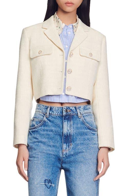 Womens Cropped Tweed Button-Up Jacket Product Image