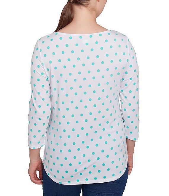 Ruby Rd. Knit Bicycle Floral Polka Dots Crew Neck 3/4 Sleeve Knit Top Product Image