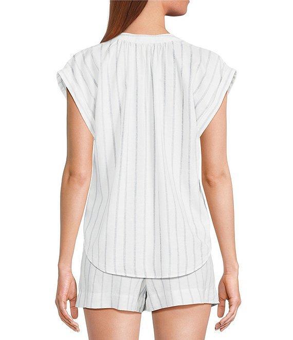 Cloth & Stone Stripe Linen Blend Mandarin Collar Short Sleeve Coordinating Top Product Image