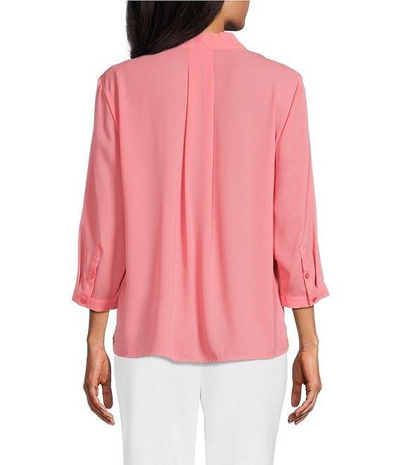 Investments Petite Size Caroline Signature V-Neck 3/4 Sleeve Button Front Blouse Product Image