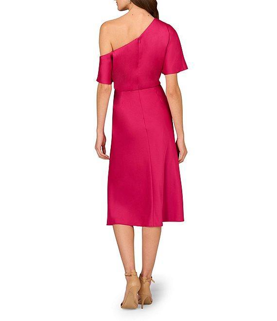 Aidan Mattox Crepe Back Satin One Shoulder Short Sleeve Drape A-Line Dress Product Image