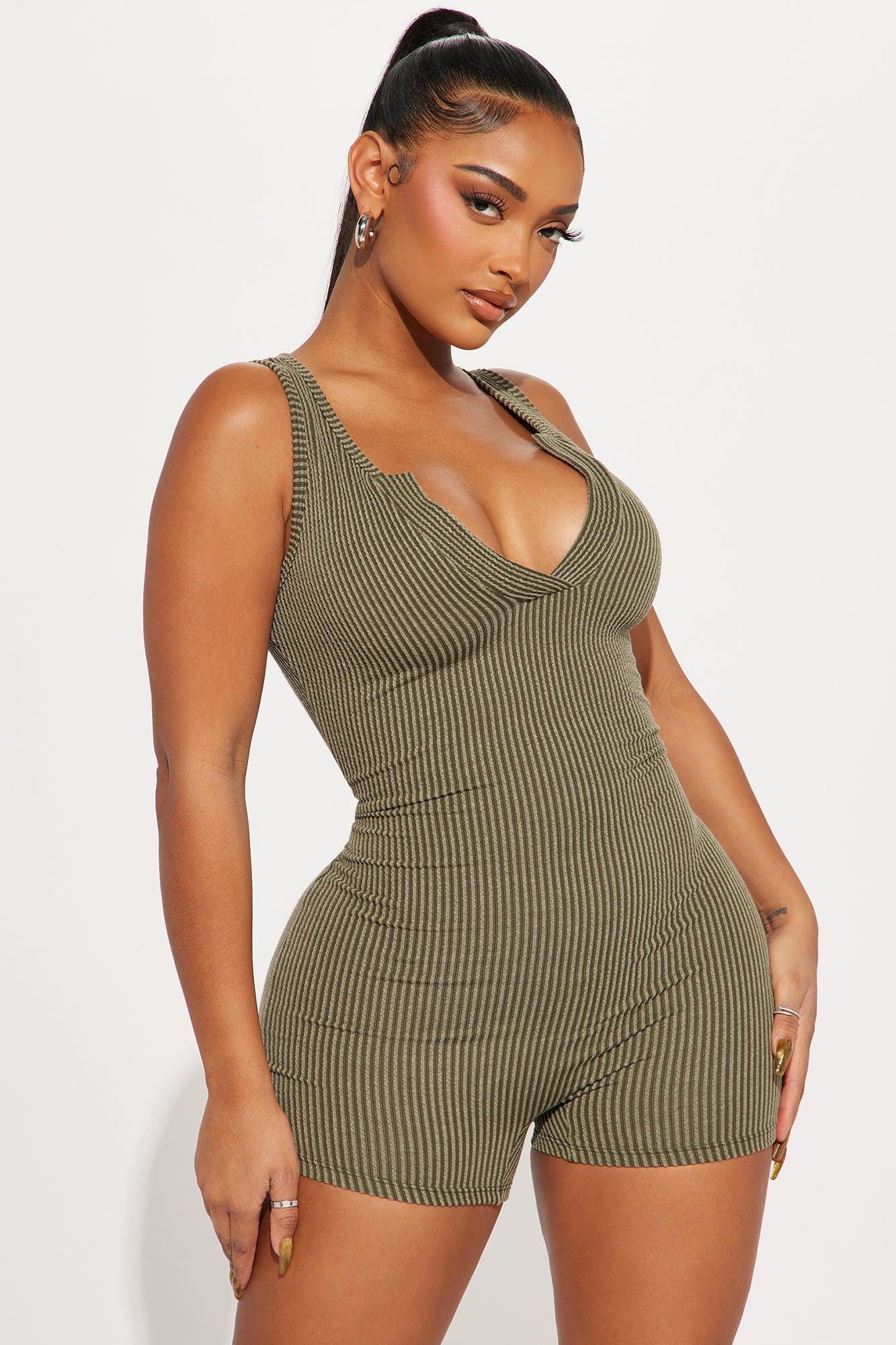 Leanne Ribbed Romper - Olive Product Image