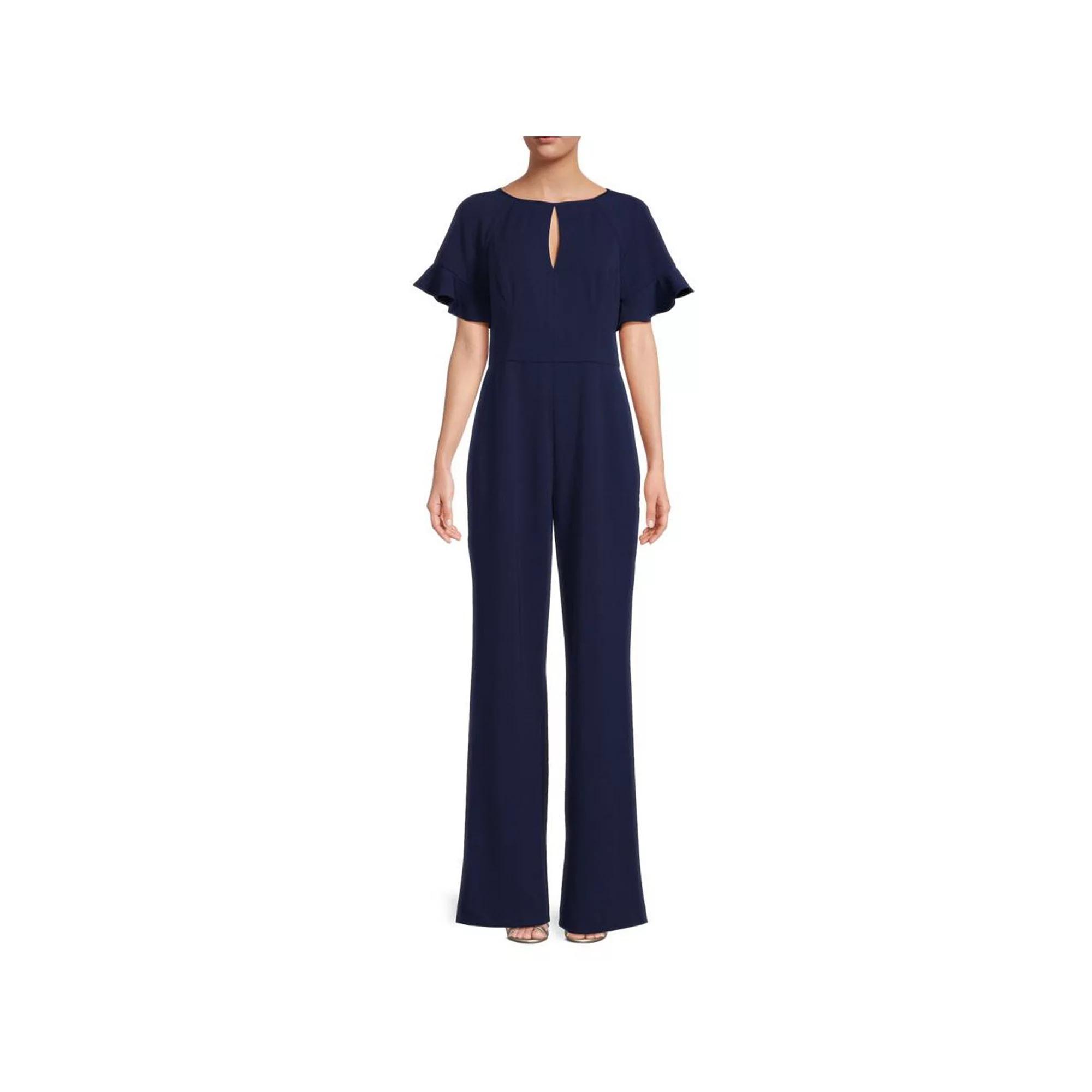 Women's Focus By Shani Flutter Sleeve Knit Jumpsuit, Size: 6, Blue Product Image
