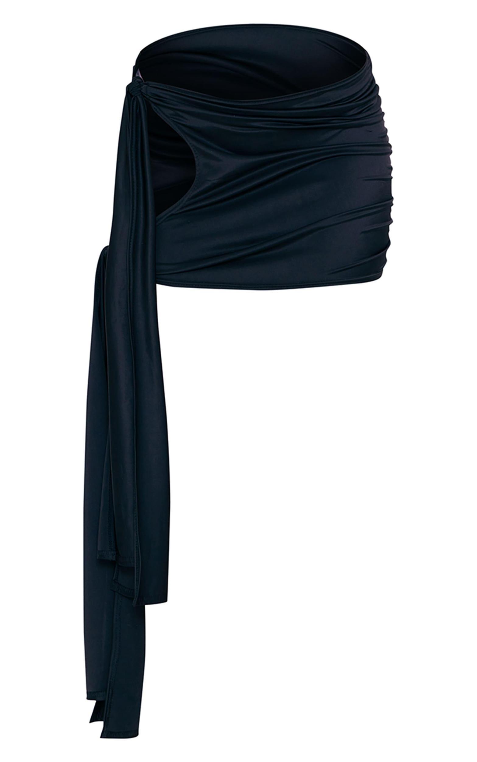 Black Matte Sculpt Tie Side Cut Out Mini Skirt Product Image
