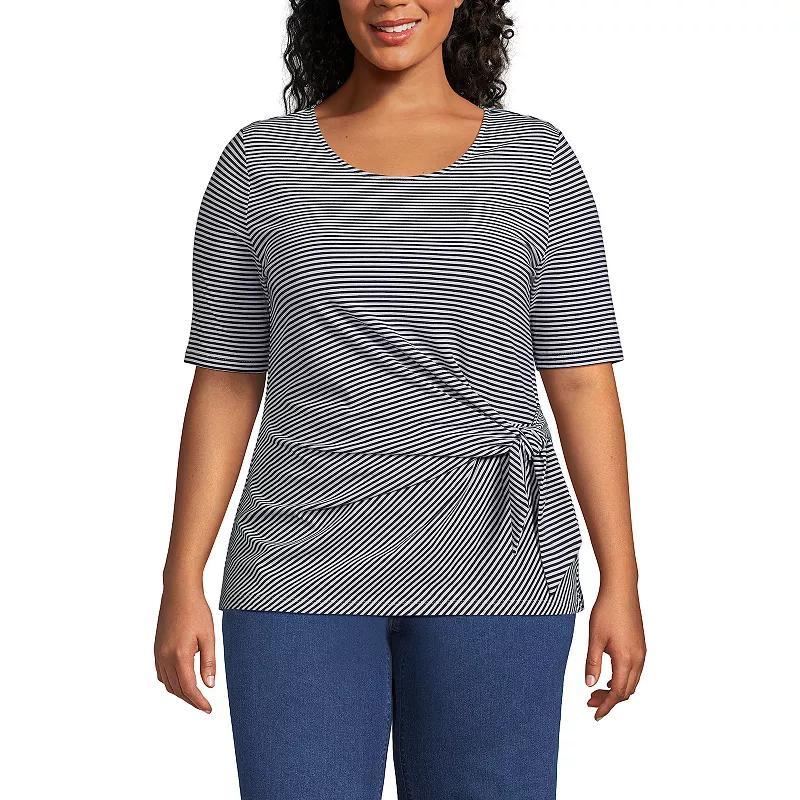 Women's Plus Size Lands' End Lightweight Jersey Tie Front Top, Size: 3XL, Black Product Image