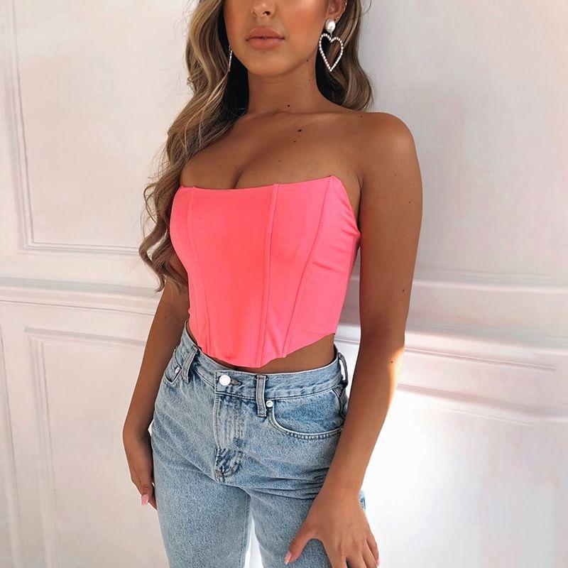 Strapless Plain Crop Corset Top Product Image