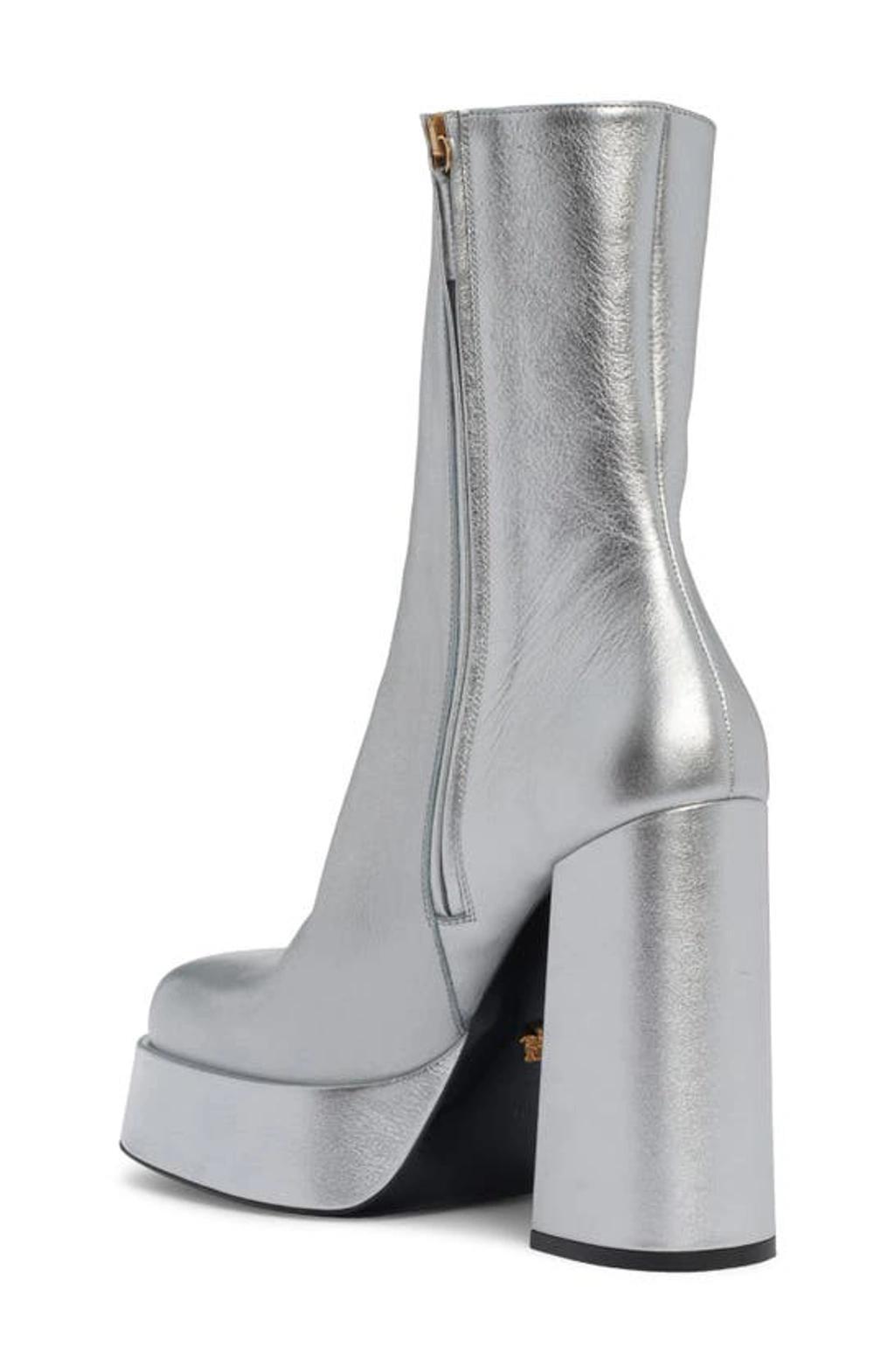 120mm Metallic Leather Boots In Silver Product Image