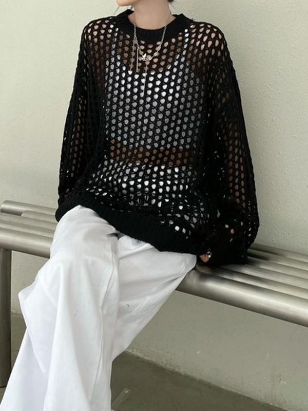 Oversized Crochet Open Knit Top Product Image