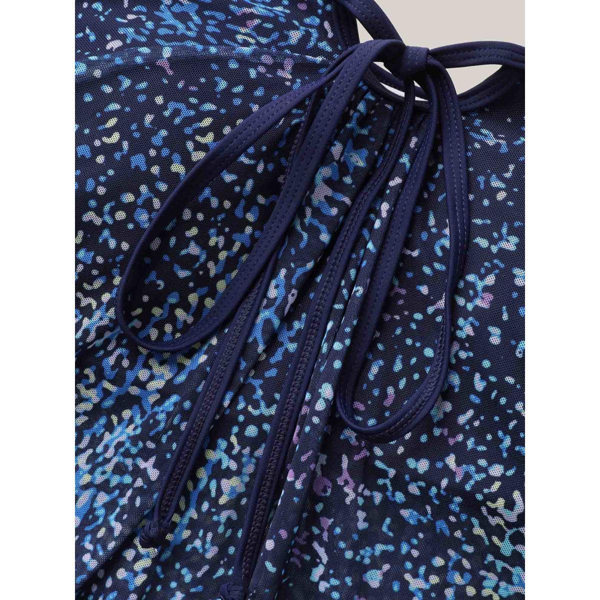 Plus Size Ombre Gradient Neck Tie Swim Top Women's Swimwear Indigo Beach Tie knot High stretch Bodycon U-neck Curve Swim Tops BloomChic 14-16/1X Product Image