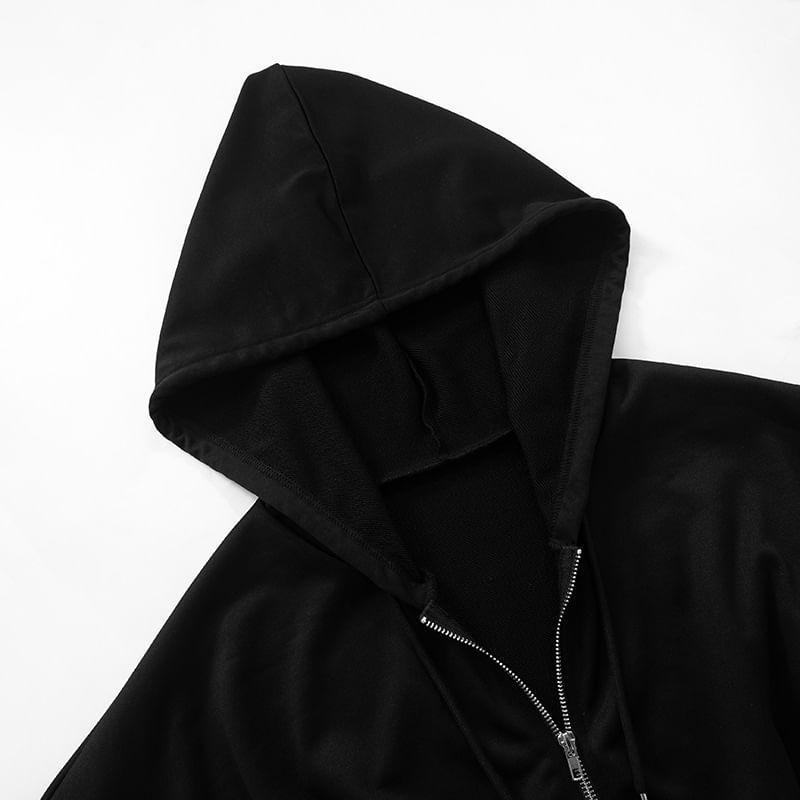 Plain Zip-Up Crop Hoodie Product Image