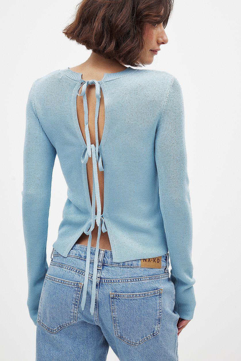 Knitted Round Neck Bow Detail Top Product Image