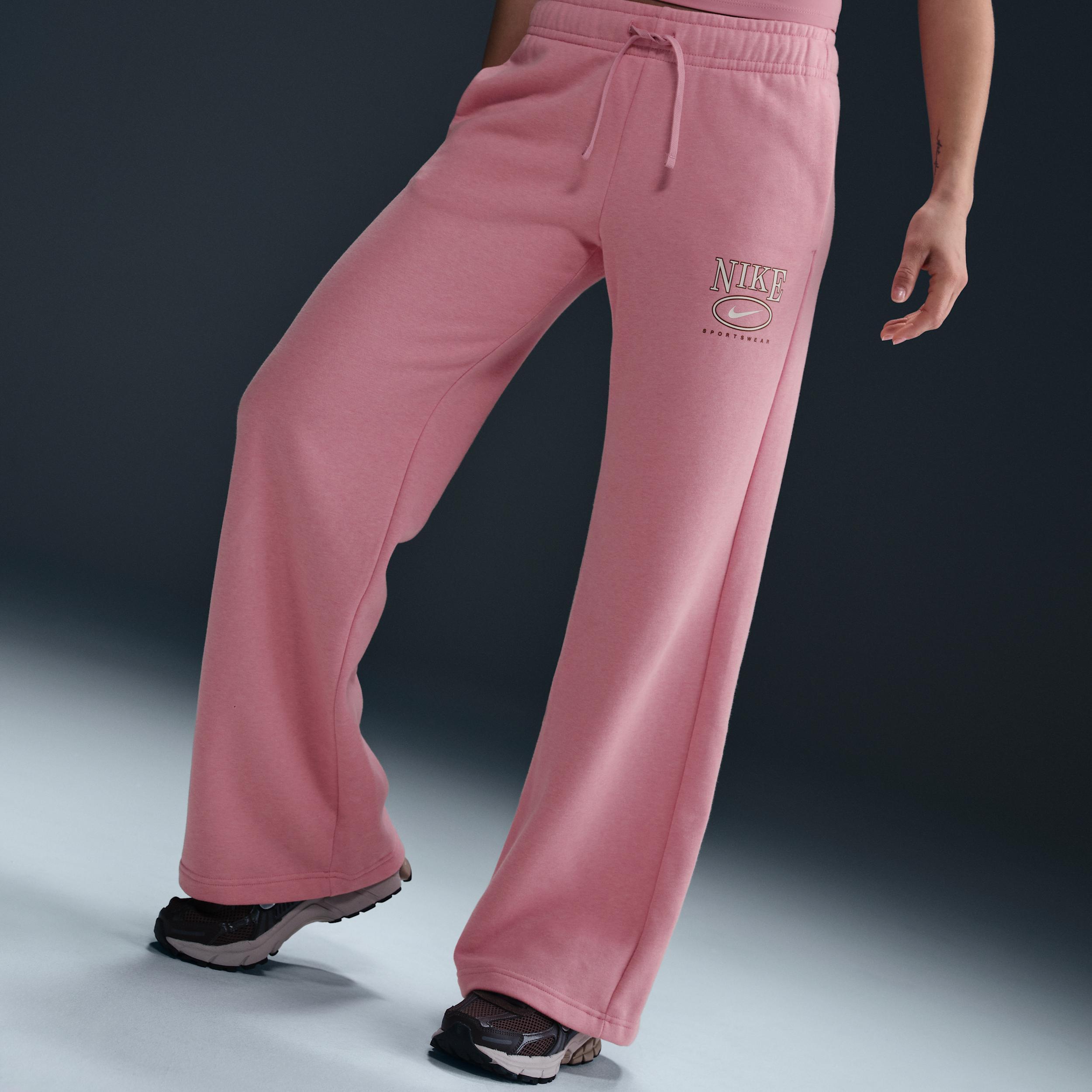 Women's Nike Sportswear Club Fleece Mid-Rise Wide-Leg Graphic Pants Product Image
