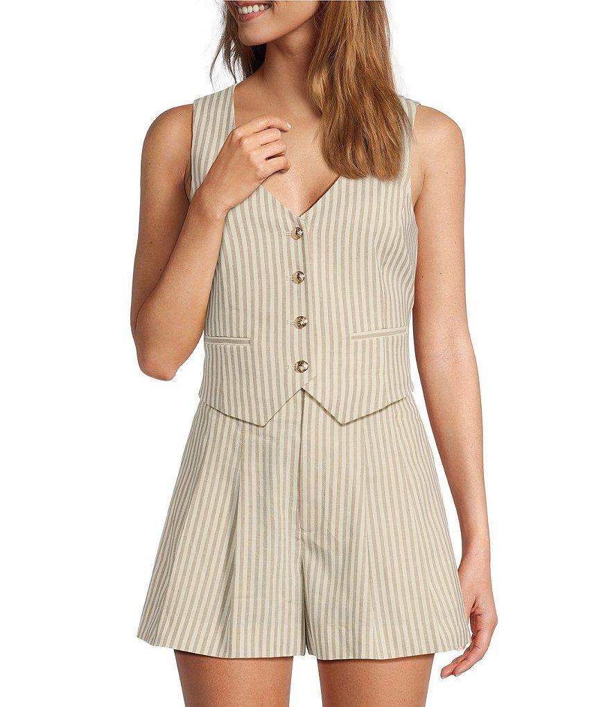 Antonio Melani Melinda Linen Blend Stripe Button Front Coordinating Vest Product Image