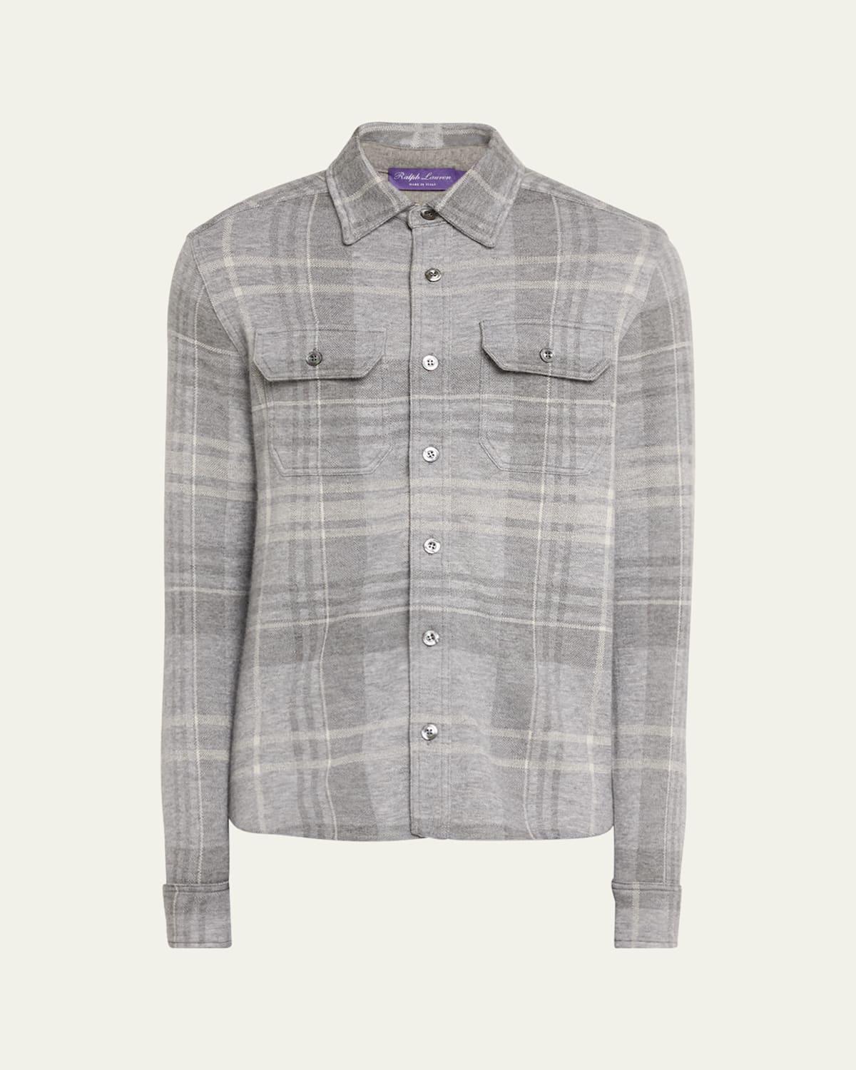 Men's Plaid Knit Cashmere-Wool Overshirt Product Image