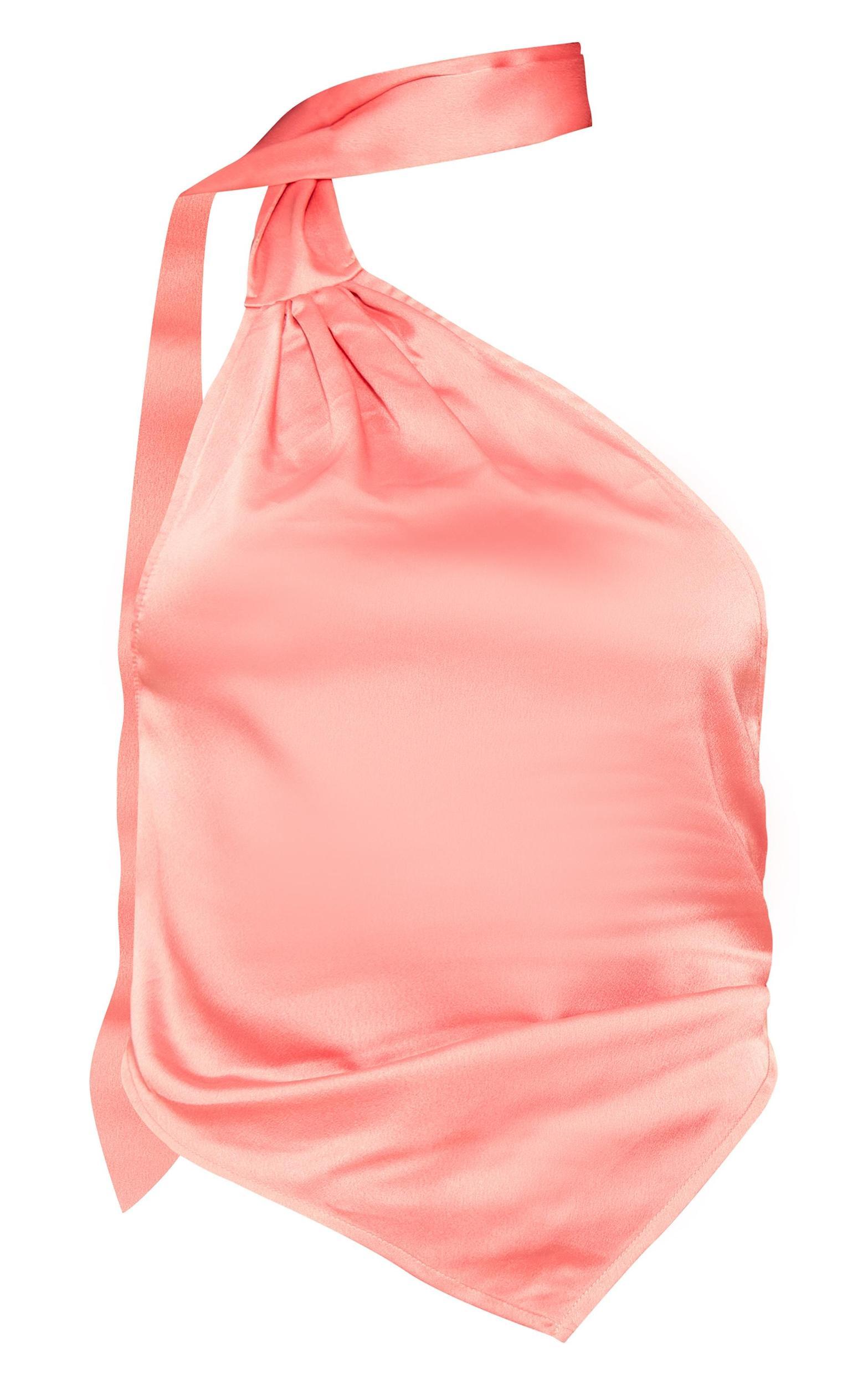 Candy Pink Satin Scarf Detail Halterneck Crop Top Product Image