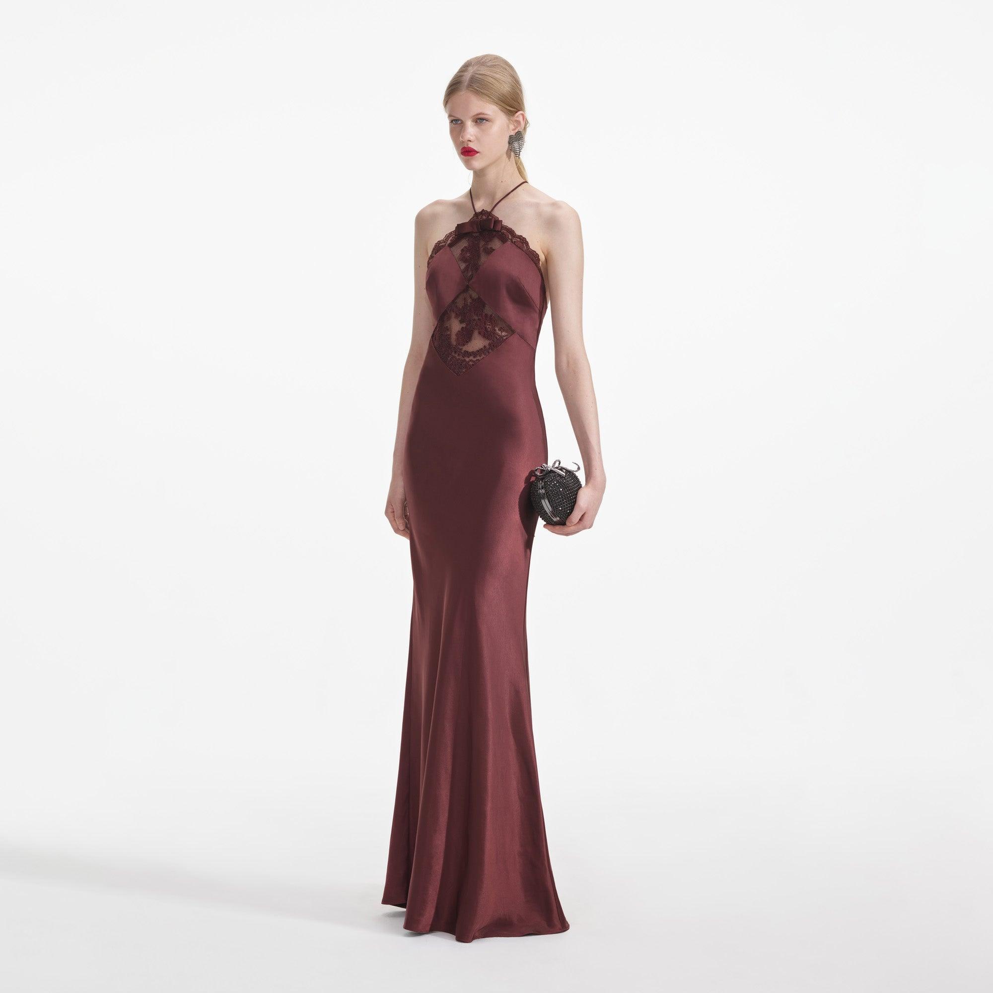 Brown Satin Maxi Dress Product Image