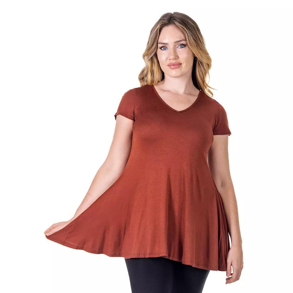 Women's 24Seven Comfort Apparel Loose Fit V Neck Tunic Top, Size: Large, Blue Product Image
