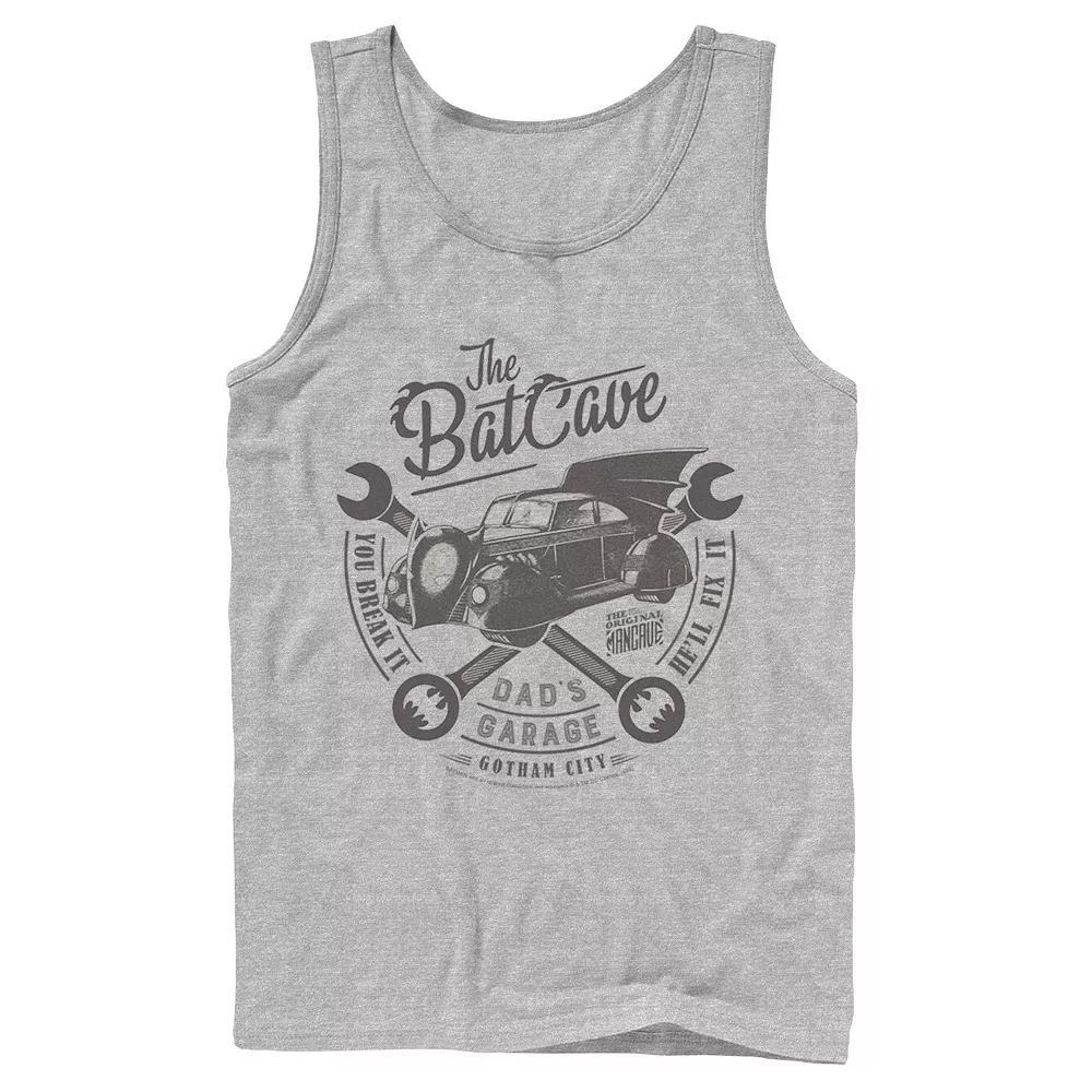 Men's DC Comics The Bat Cave Circle Text Poster Tank Top, Size: Large, Athletic Grey Product Image