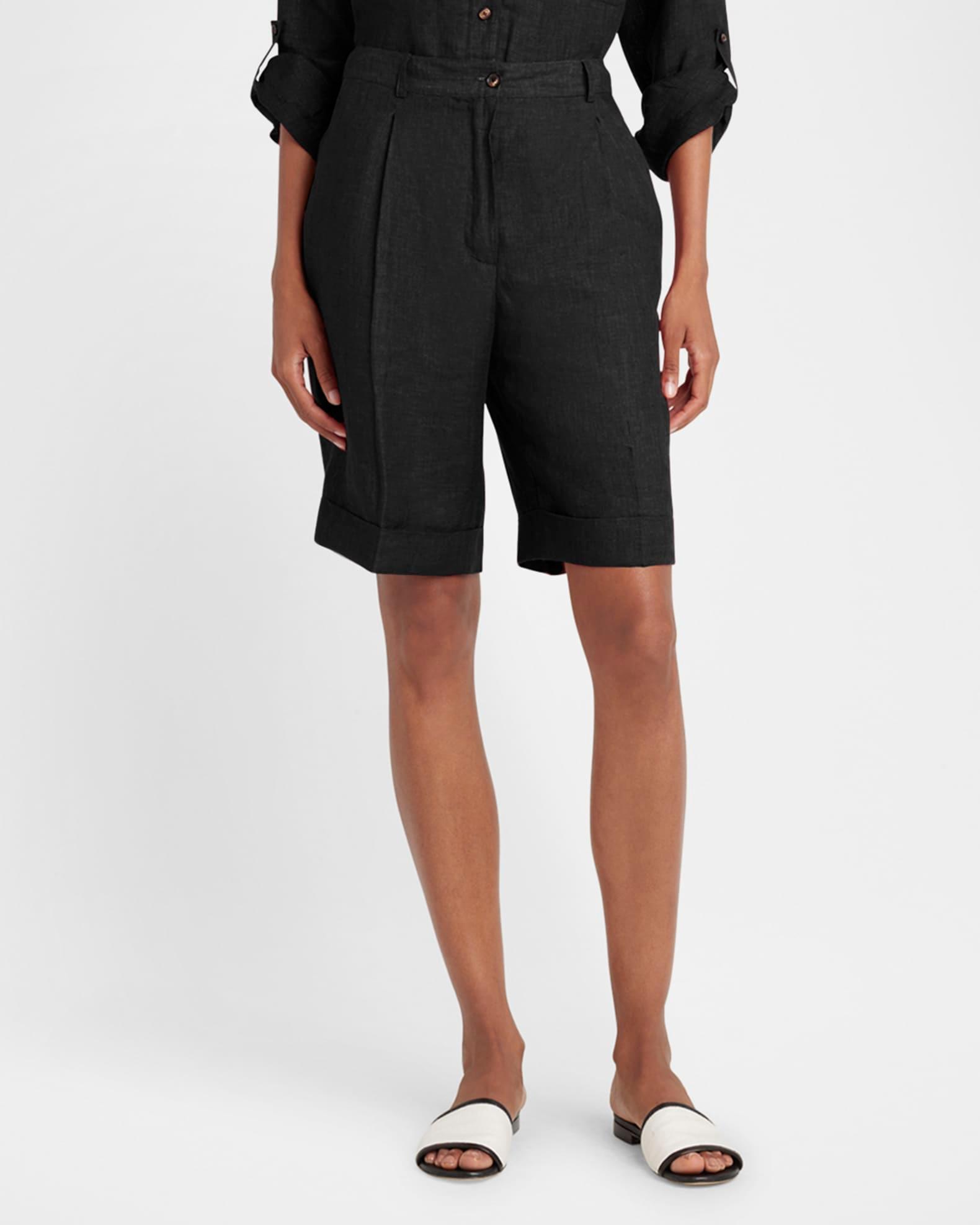 Pleated Linen Bermuda Shorts Product Image