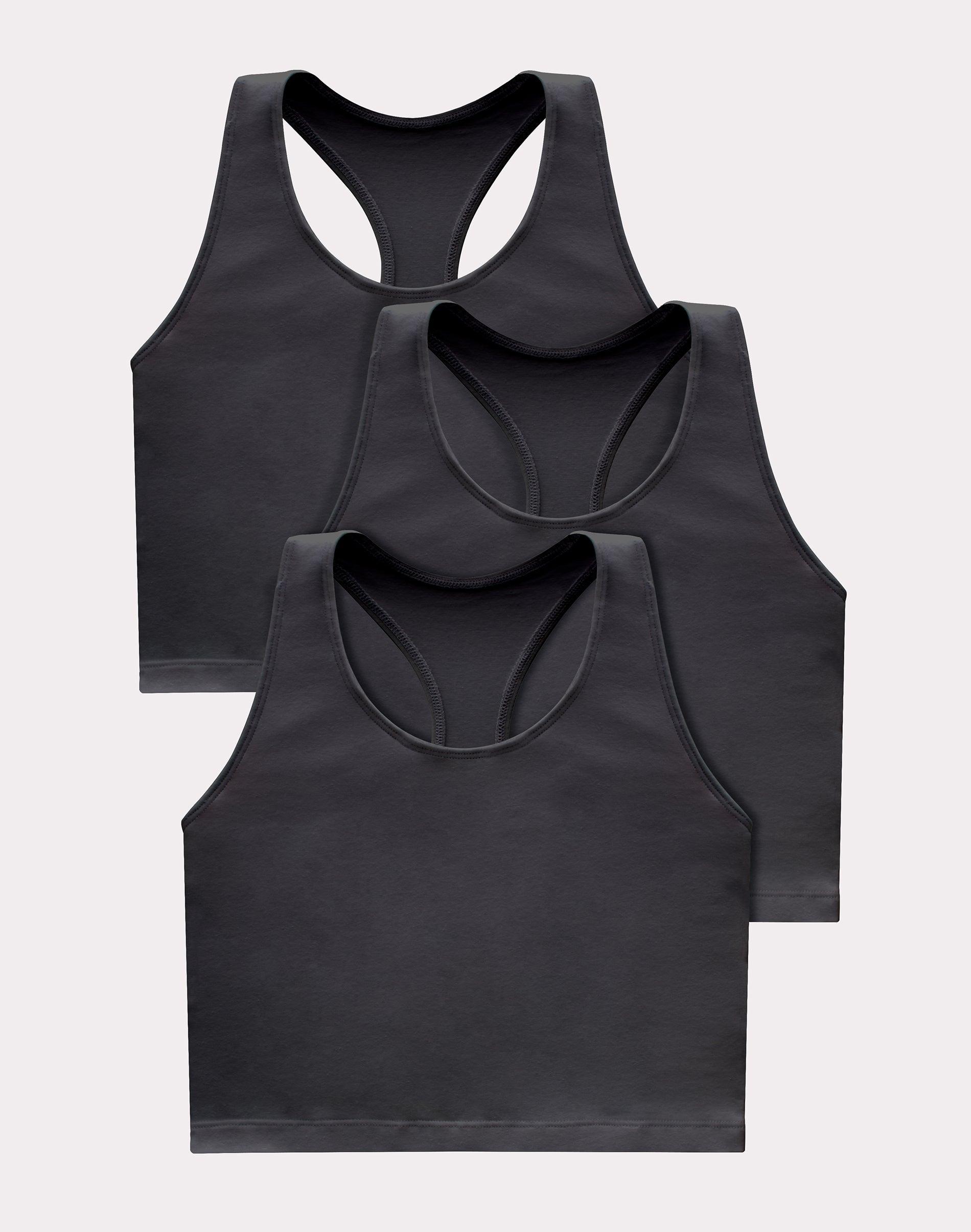 Hanes Originals Womens Racerback Crop Tank Top with Built-In Bra, 3-Pack Black/Black/Black XL Product Image