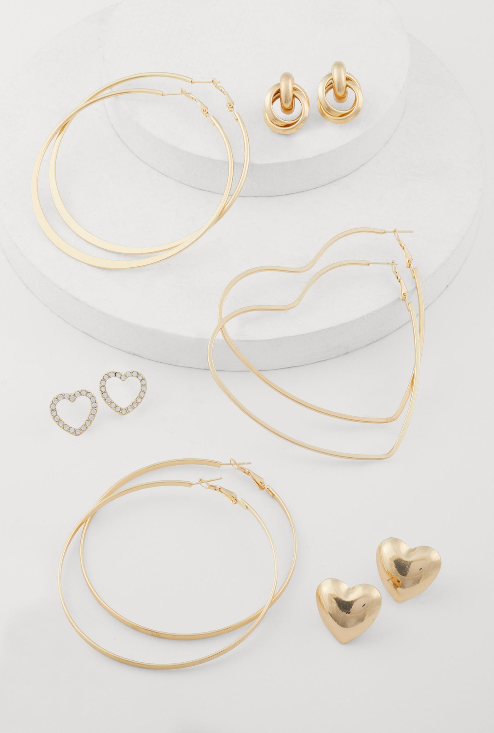 Heart Stud and Hoop Earrings Set of 6 Female Product Image
