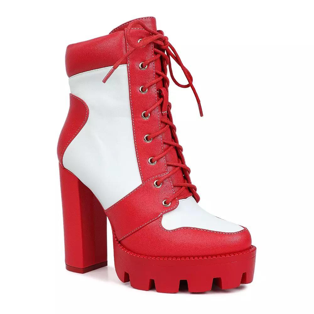 London Rag Moos Women's Block Heel Boots, Size: 7, Red White Product Image