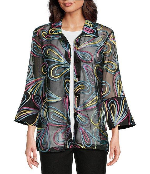 Ali Miles Point Collar 3/4 Sleeve Mesh Soutache Embroidered Jacket Product Image