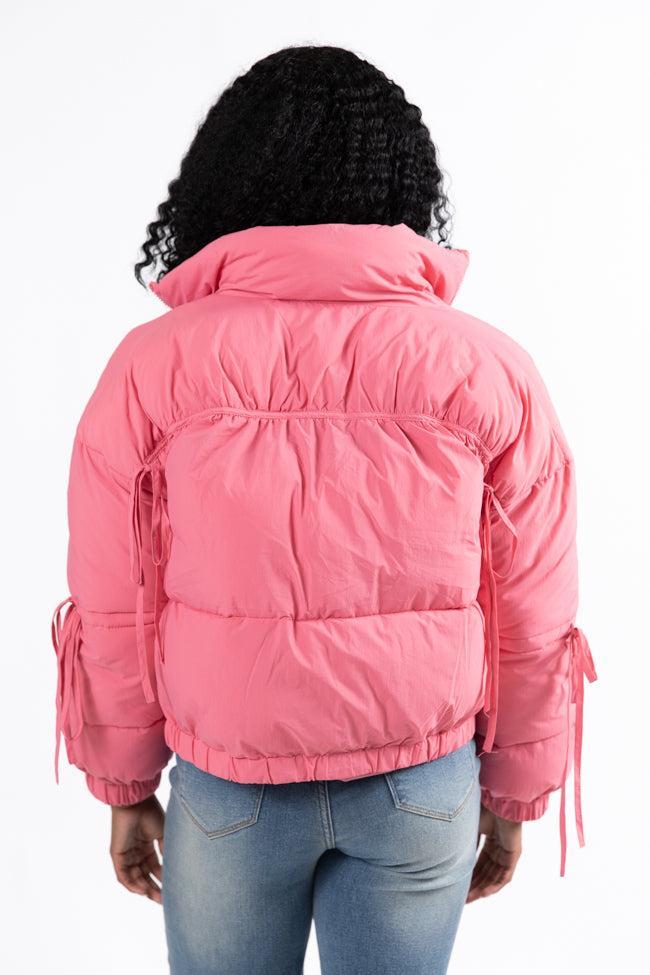 Where You'll Find Me Pink Bow Sleeve Puffer Jacket FINAL SALE Product Image