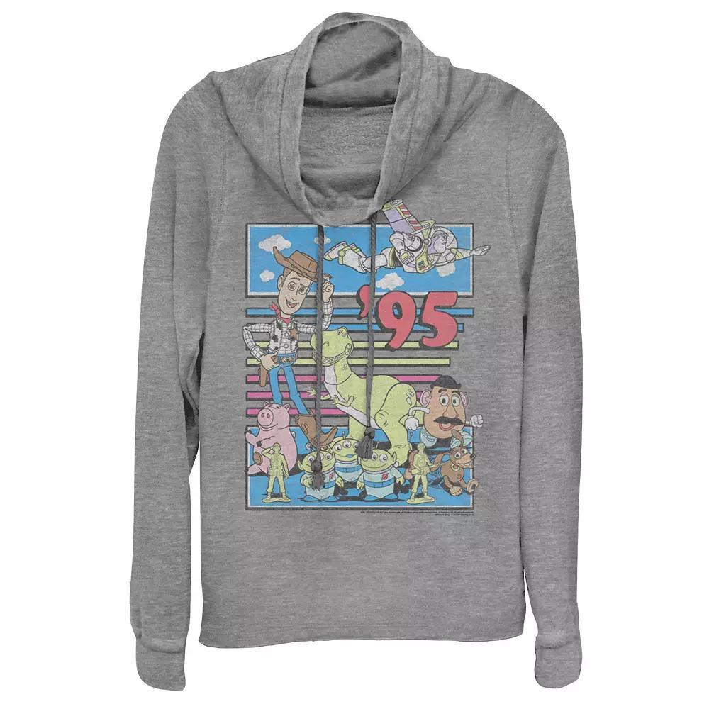 Disney / Pixars Toy Story Juniors 95 Retro Distressed Colorful Cowlneck Graphic Lightweight Long Sleeve, Womens Gray Grey Product Image