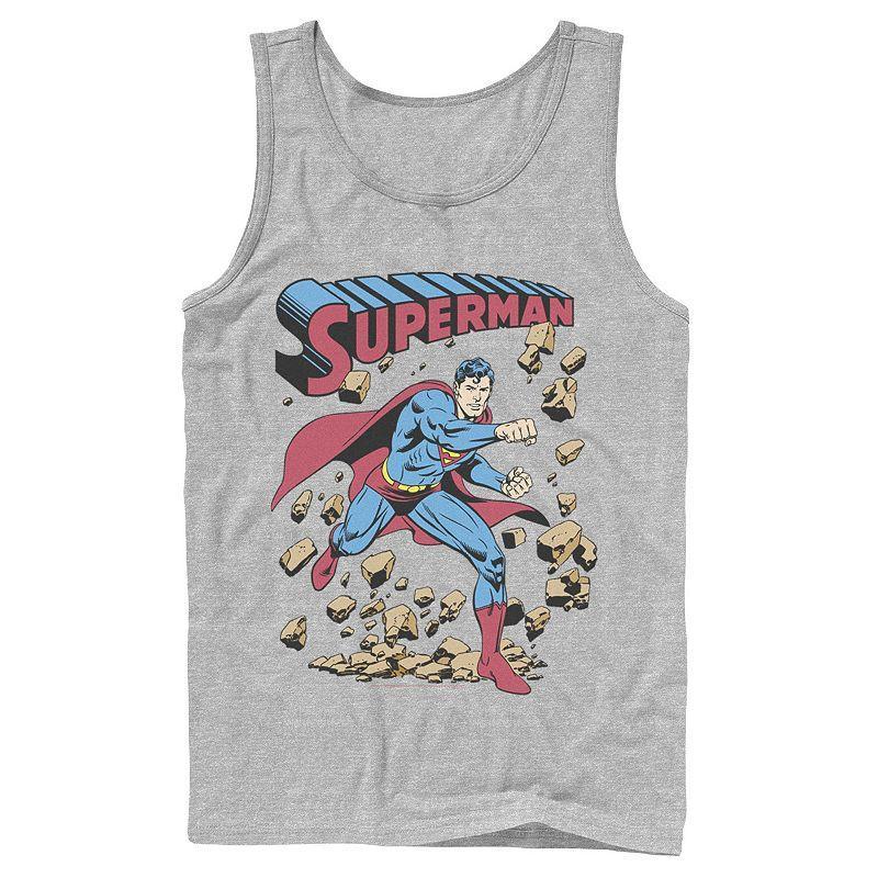 Men's DC Comics Superman Smash Rocks Vintage Poster Tank Top, Size: Large, Athletic Grey Product Image