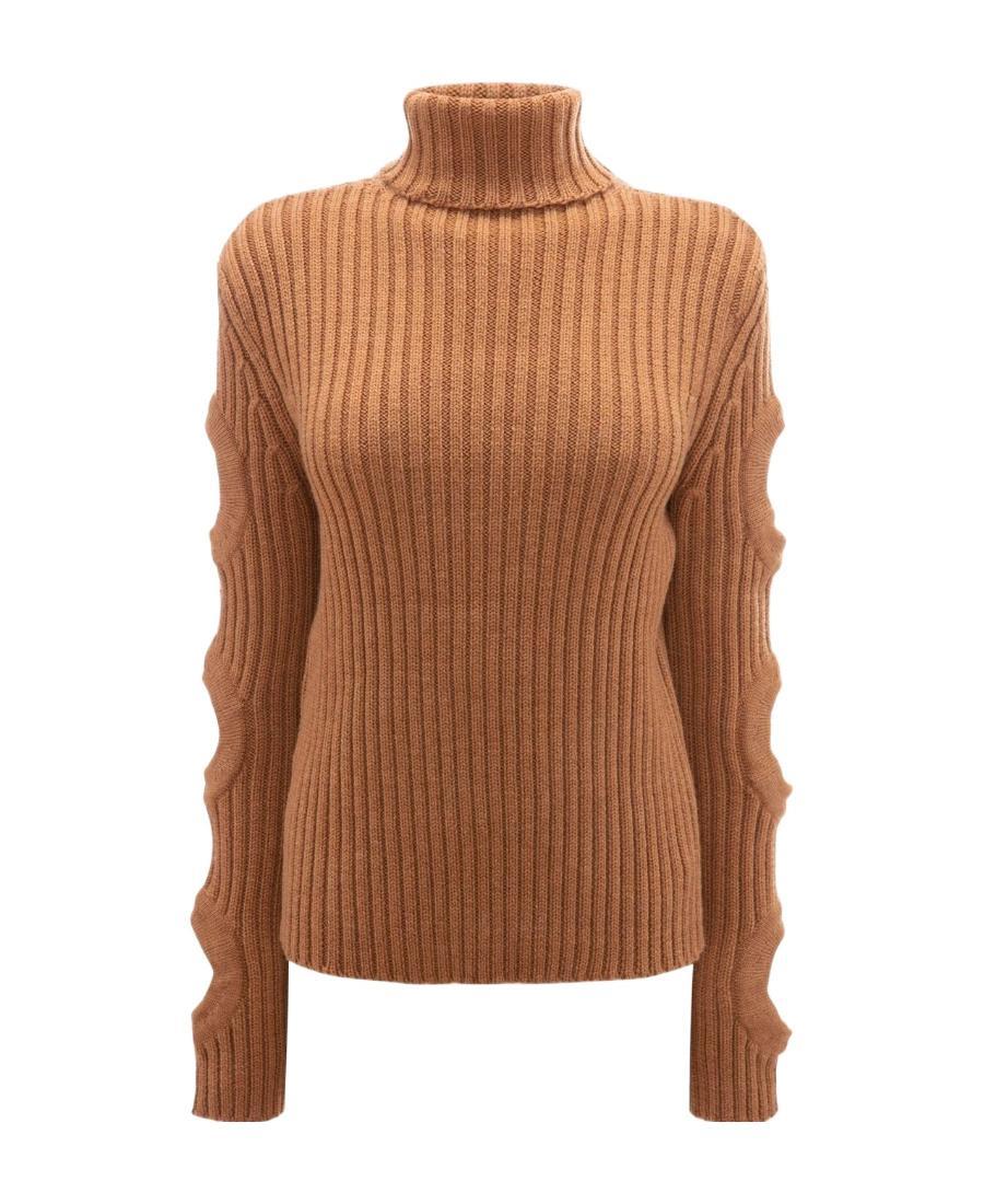 JW ANDERSON Merino Wool Cutout-sleeve Turtleneck Sweater In Brown Product Image