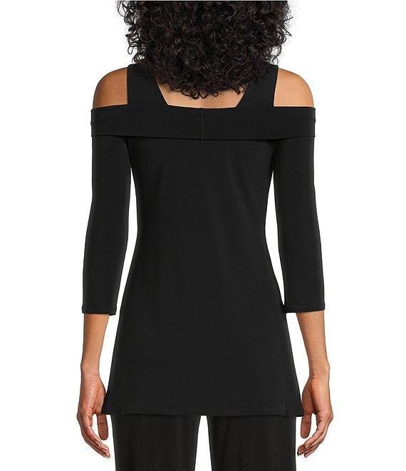Eva Varro Solid Knit Jersey Off-the-Shoulder Wide Shoulder Strap 3/4 Sleeve Tunic Product Image