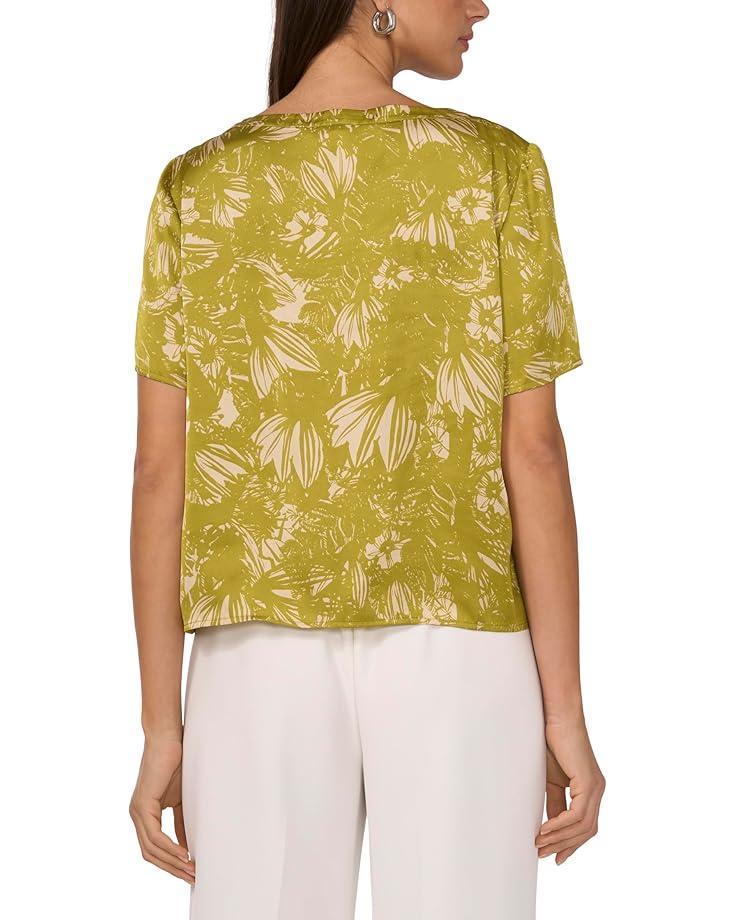Short Sleeve Split-Neck Collared Top Product Image
