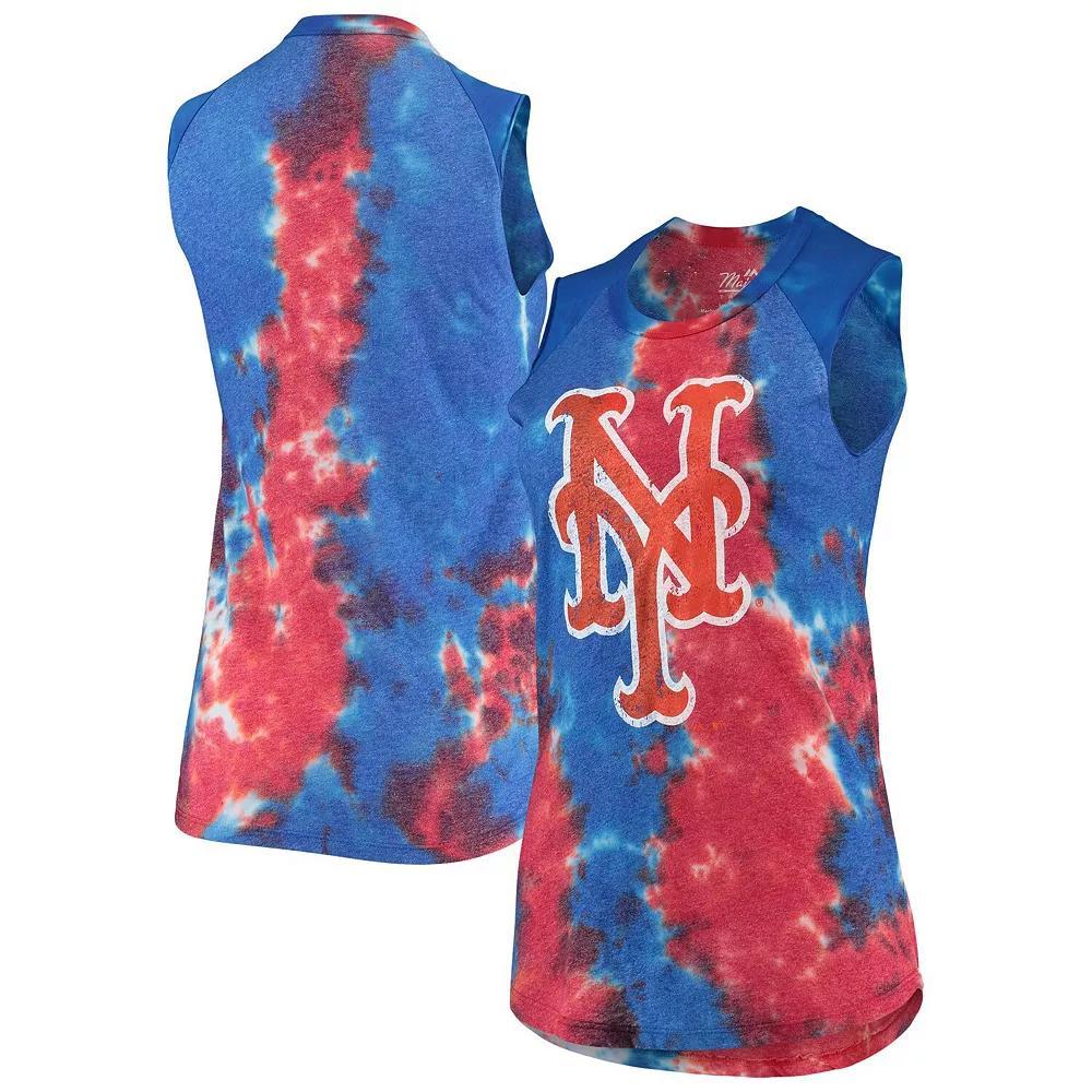Women's Majestic Threads Red/Blue New York Mets Tie-Dye Tri-Blend Muscle Tank Top, Size: Medium Product Image