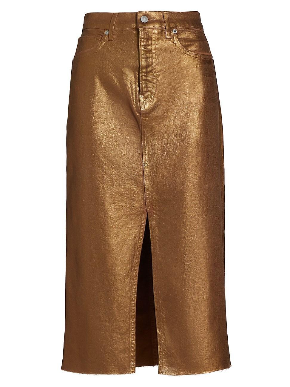 Womens Victoria Metallic Stretch Cotton Midi-Skirt Product Image
