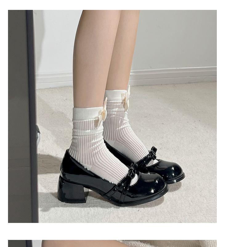 Bow Patent Leather Block Heel Mary Jane Pumps Product Image