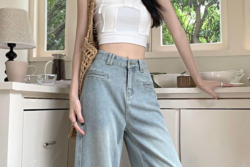 Mid Rise Washed Wide Leg Jeans Product Image