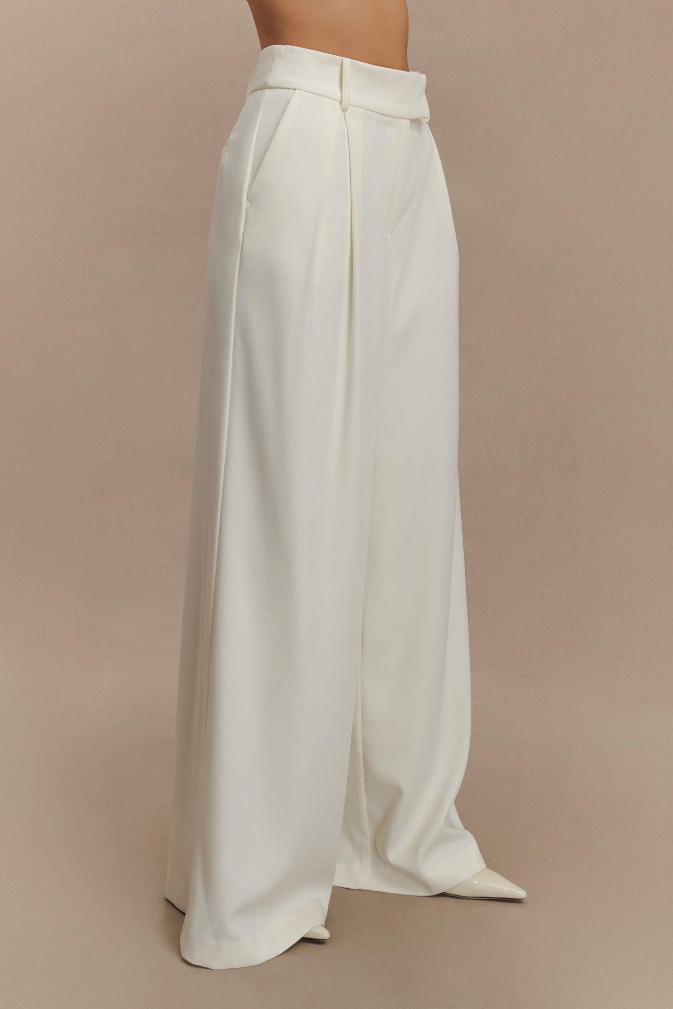 Jacqueline Pleated Wide Leg Pants - Ivory Product Image