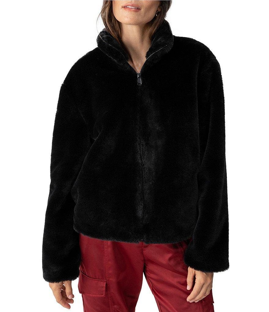 Sanctuary Lux Faux Fur Stand Collar Neck Long Sleeve Zip Front Coat Product Image