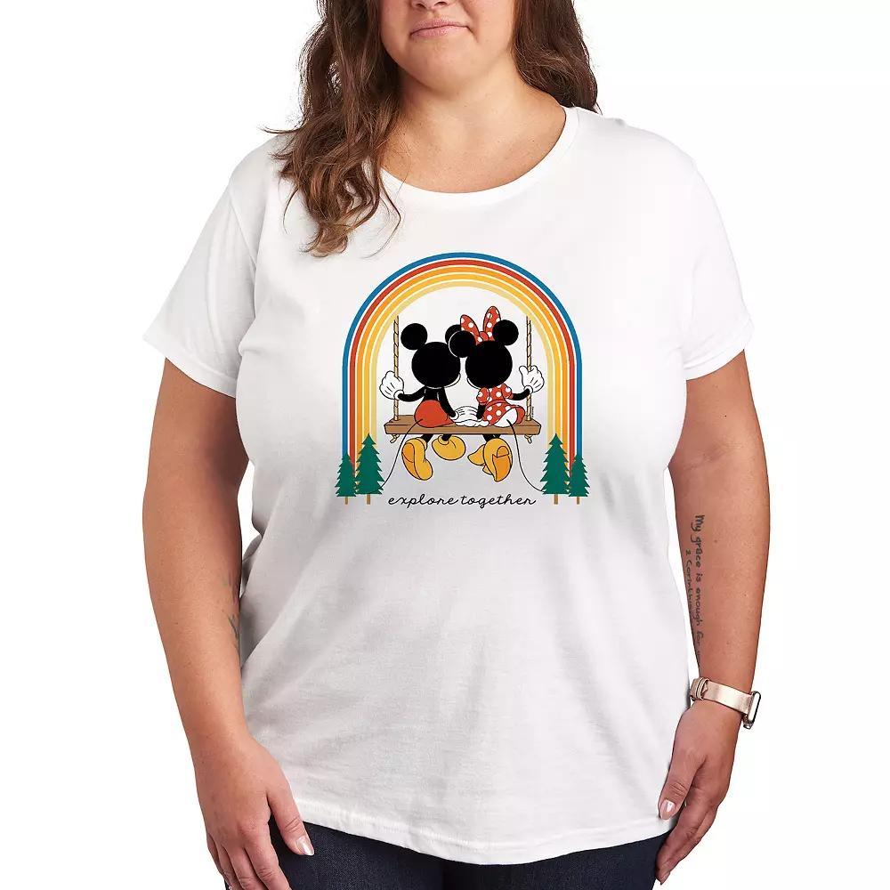 Disneys Mickey & Minnie Mouse Plus Explore Together Rainbow Graphic Tee, Womens Product Image
