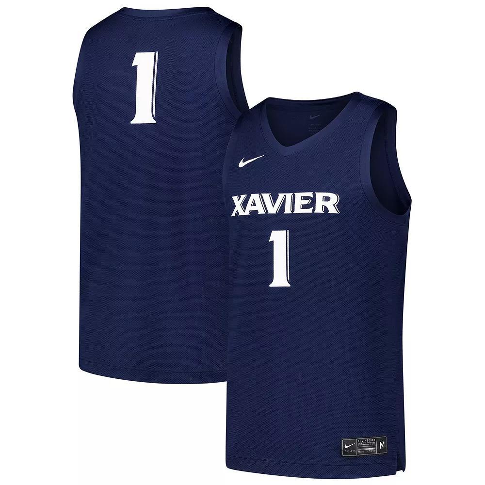 Men's Nike #1 Navy Xavier Musketeers  Replica Basketball Jersey, Size: Medium, Xav Blue Product Image