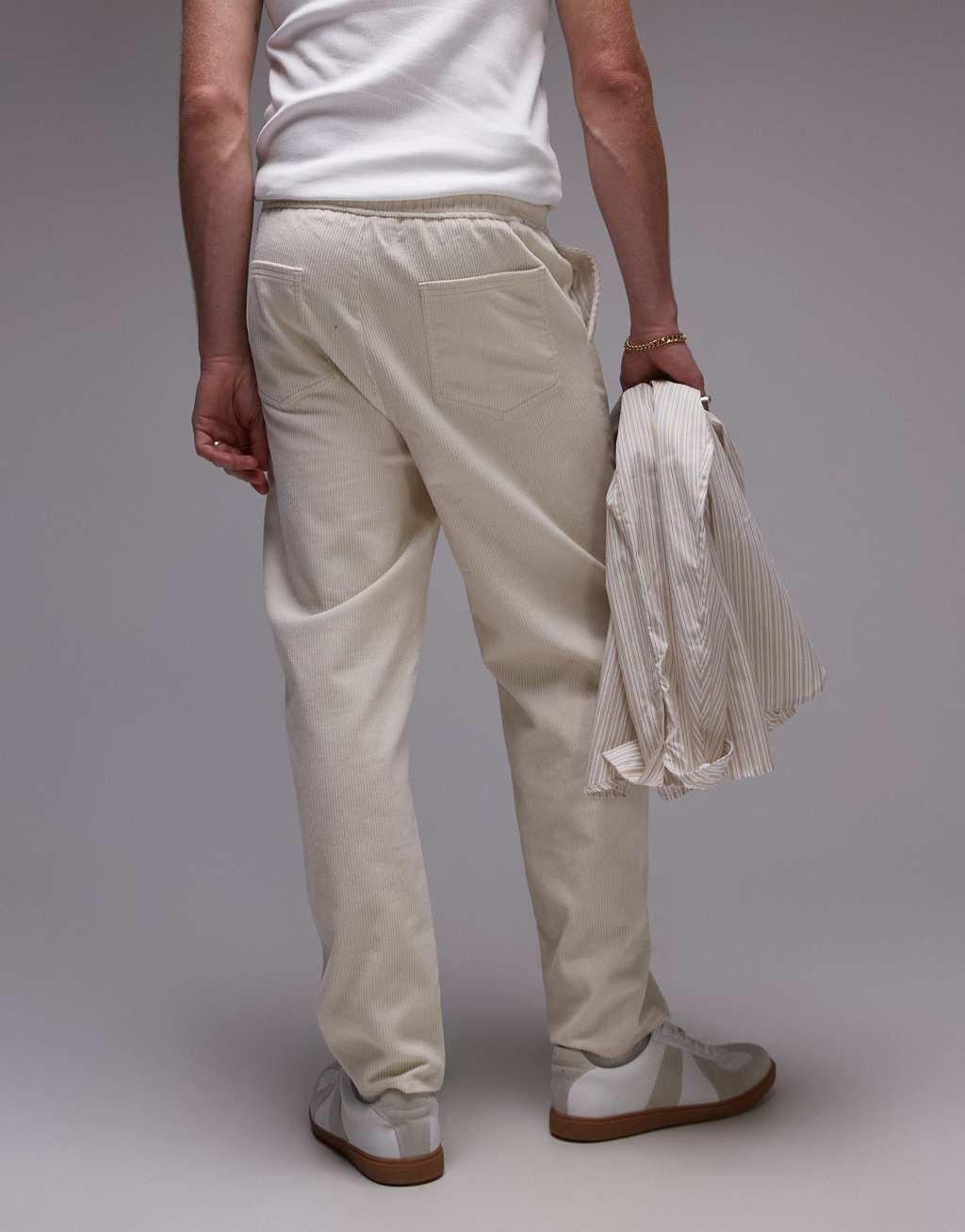 Topman tapered cord pants in ecru Product Image