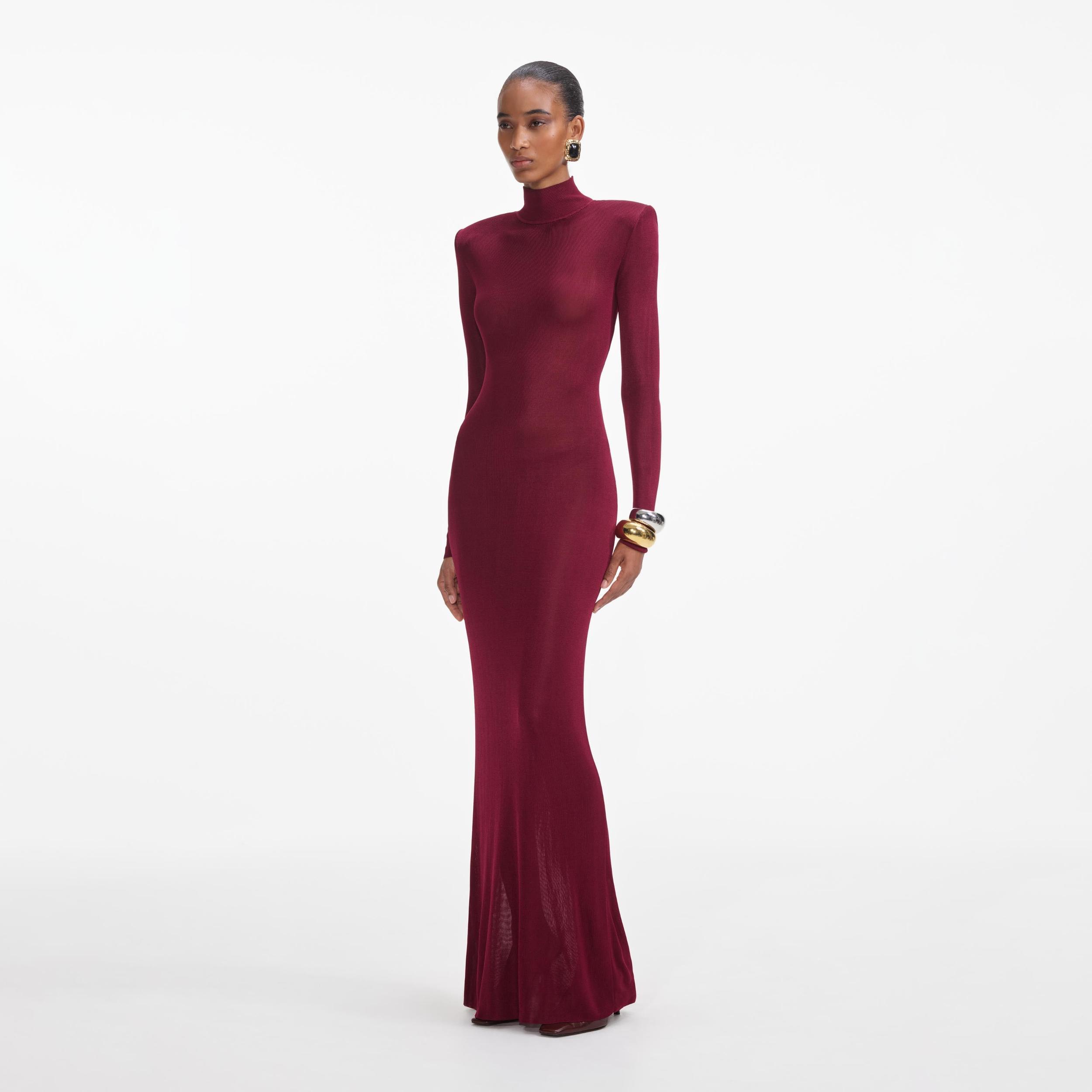 Burgundy Viscose Knit Maxi Dress Product Image